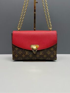Louis Vuitton Red Leather Flap Monogram Chain Crossbody